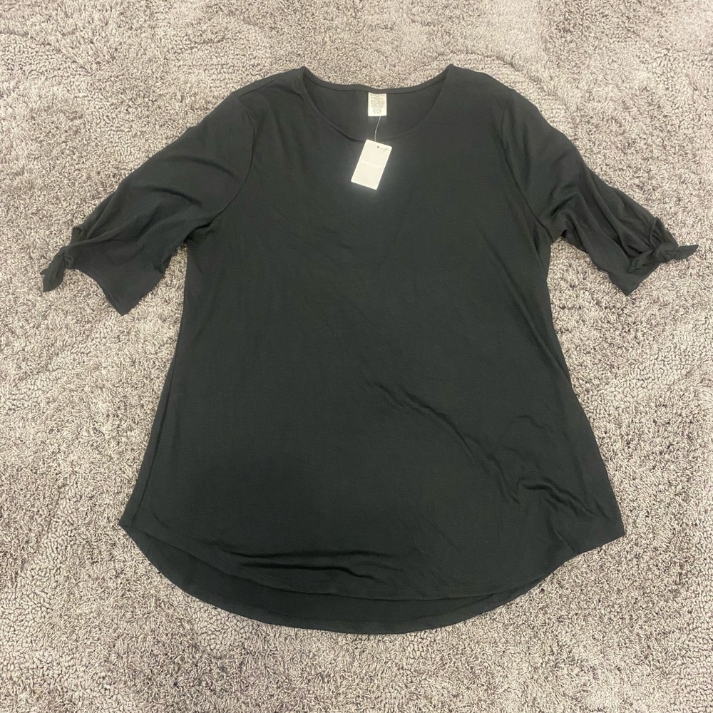 west loop Black Scoop Neck Tunic with Sleeve Ties
